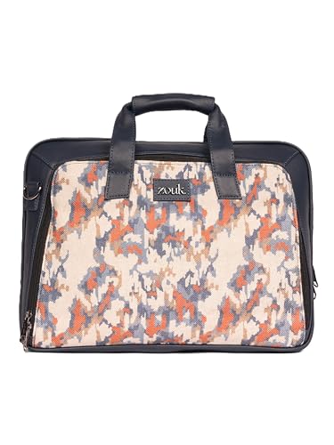 Image of ZOUK Blue Executive Laptop Bag for Men | Vegan Leather Office Briefcase with Padded 15.6 Inch Laptop Compartment, Shoulder Strap & Trolley Sleeve | Water-Resistant Work & Travel Bag |