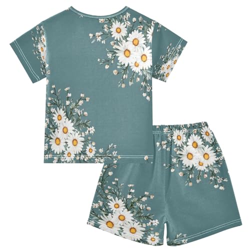 senya Short Sleeve Pajamas Sets Summer Cotton Sleepwear Daisy Christmas Wreath2