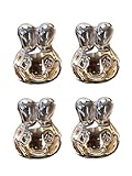4PCS Amber Color Cute Rabbit Style K9 Crystal Knob for Cabinet, Luxury Crystal with Brass Base Knobs, Furniture Pulls, Handles, No Plastic