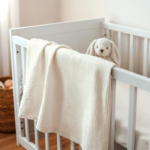 Image of Baby Blankets for Boys Girls, Soft Nursery Minky Blankets with Muslin and Dotted Fleece Back 30x40 inches, Receiving Bed Quilt for Newborn, Infants, Toddlers (Butter)