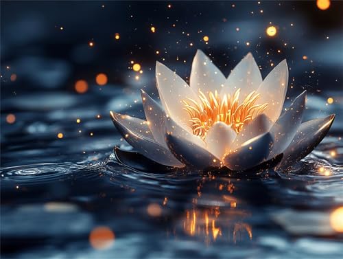 fleur de lotus Diamond Painting Adulte plantes Diamant Painting Activité Manuelle Adulte, Mosaique Loisir Creatif Broderie Diamant Kit Point de Croix, Cadeau...