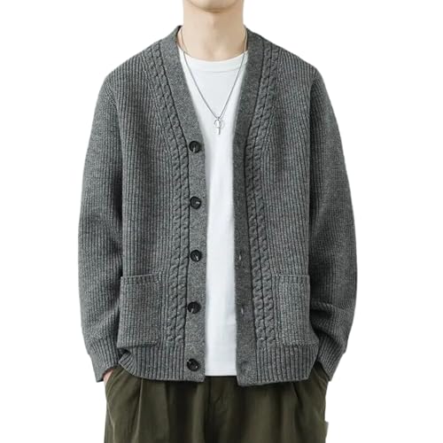 Spring Autumn Men's Knit Cardigan Slim Fit Knitted Sweatercoat Men Solid V-Neck Sweater Outerwear