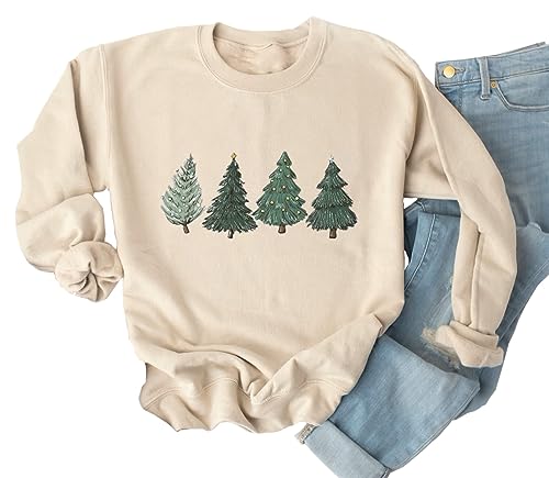 Image of Yimoya Leopard Merry Christmas Tree Sweatshirt Womens Plaid Holiday Merry Blouse Xmas Tops