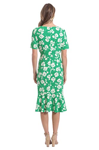 Image of London Times Women's V-Neck Dress - Flounce Hem, Twist Waist, Elegant Office & Event Wear