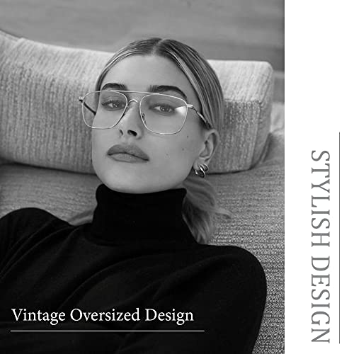 Image of Non Prescription Glasses - Classic Square Clear Lens Metal Frame for Men Women