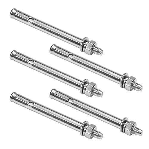 MroMax M6x80mm 304 Stainless Steel Expansion Bolts Hex Nuts Sleeve Anchor Fastener for Fence Home Installation Air Conditioning 5pcs