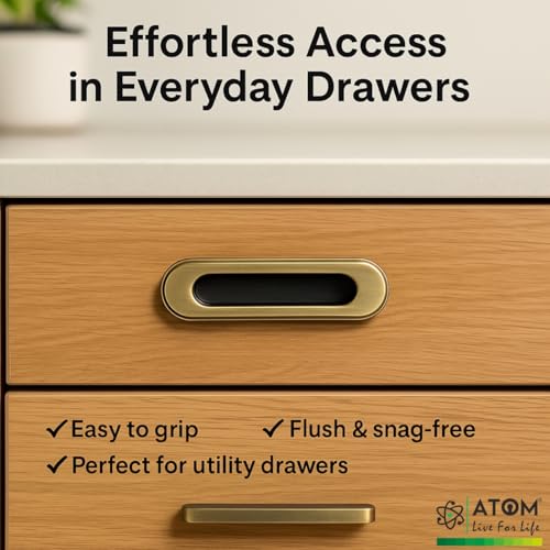 Image of Atom 5 Inches Sliding Concealed Wardrobe Door Handle | Brass Antique Handle for Wardrobe, Cupboard, Drawer, Kitchen Cabinet, Almirah & Sliding Doors (Set of 2, CH-317) | Door Handles for Home