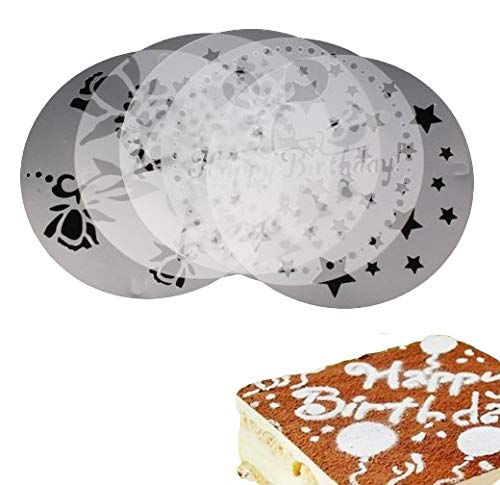 5 Stück Kuchendekoschablonen Set Tortenschablone Dekorschablone Kuchendeko Tortendeko Kuchen Torten verzieren Tortentattoo Dekoschablone Happy Birthday Herz Sterne Weihnachten Kuchen Torten Deko Zuckerbäcker