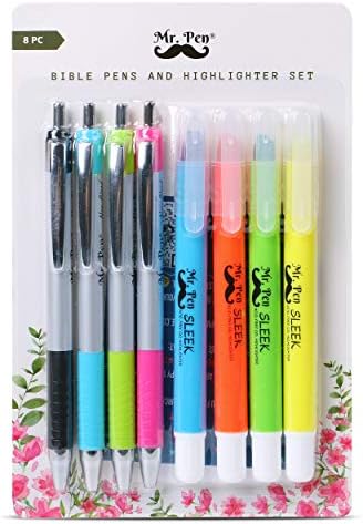 Mr. Pen- Bible Highlighters and Pens No Bleed, 8 Pack, Bible Journaling Kit, Bible Pens No Bleed Through, Gel Highlighters, Bible Markers No Bleed Through, Bible Study Kit, Christian Gifts