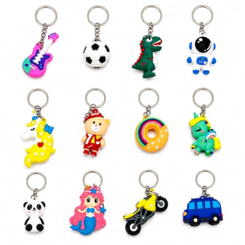 Image of Toy Imagine Rubber Cartoon Keychains for Kids (Pack of 12) Cute 3D Silicone Key Rings for Boys & Girls, Birthday Return Gifts Key Rings for Car, Bike, Backpack & House Keys Assorted