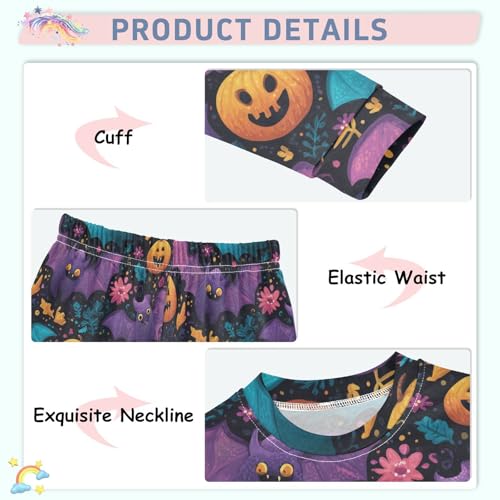 Pajama Sets Long Sleeve Halloween Bats Pumpkins Soft Comfy Sleepwear 2 Piece PJS 3-8T4