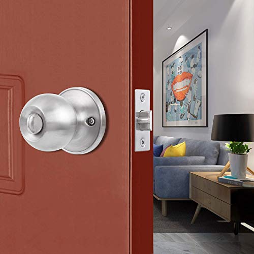 Ivoku Stainless Steel Ball Privacy Door Knob Satin Nickel,Interior Door Knobs With Lock And 3 Keys,Lock The Door With The Key,For Bedroom Bathroom Store Kids Room Passage (Brushed Nickel) #TOP6