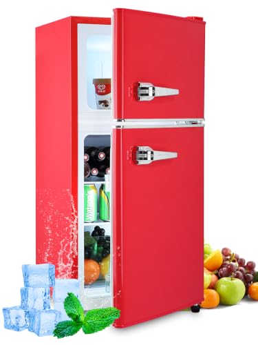 Image of KRIB BLING Refrigerator with Freezer, 2 Doors Fridge with Adjustable Thermostat Control 3.5 Cu.ft, Red