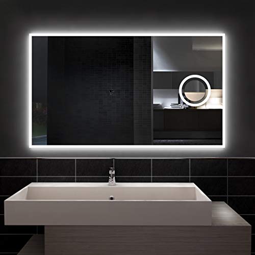 styleglass Specchio Bagno Rettangolare SHANGAI 120x70cm, con Specchio ingranditore Retroilluminato, Specchio Made in Italy, Telaio in PVC, Kit Fissaggio Murale Incluso, Grado di Protezione IP20