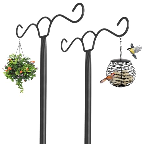 Lot de 2 supports pour mangeoires à oiseaux, supports de 197 cm, supports autoportants pour mangeoires à oiseaux, crochets doubles en métal robuste pour...