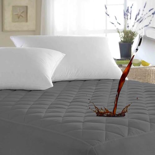 Image of Ayka 100% Waterproof Cotton Quilted Mattress Protector King Size Breathable Hypoallergenic Noiseless Ultra Soft Fitted Bed Protector 84x72 inch Mattress /Bed Cover (King 84x72 inch | 7x6 ft, Grey)