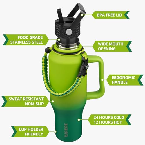 Image of BJPKPK 35oz Insulated Water Bottle with Handle & Straw Lid, Stainless Steel