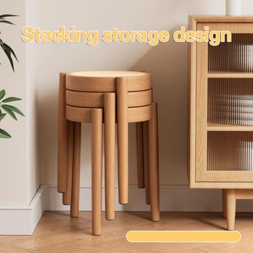 Taburete apilable de madera, sillas portátiles sin respaldo para escuelas y bares, taburetes apilables con parte superior redonda para comedor e isla de cocina - imagen 4