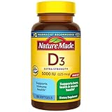 Nature Made Vitamin D3 5000 IU (125 mcg) Softgels, Extra Strength Vitamin D Supplement for Bone and Immune Health Support, 180 Count, 180 Day Supply