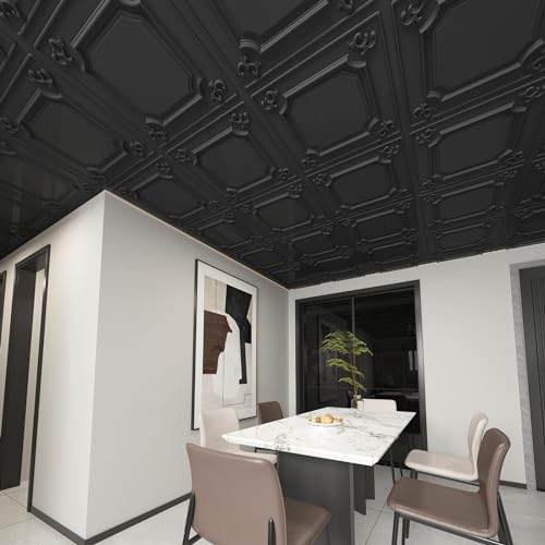 Image of Art3d 12-Pack Waterproof PVC Drop Ceiling Tiles, 24 x 24 in, Black