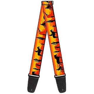 Buckle-down Sangle de guitare – Silhouette de cowboy/western Paysage Rouge/noir – 5,1 cm de large – 29–137,2 cm de long - Les Beatles, Paul McCartney, John Lennon, RIngo Starr, George Harrison