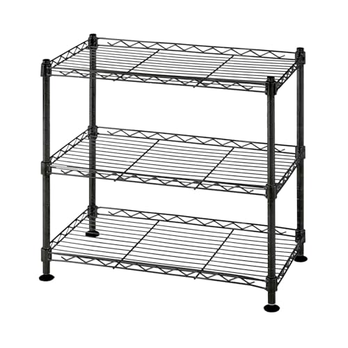 Image of Premium Heavy-Duty 3-Tier Black Metal Wire Storage Rack Shelf Organizer | Adjustable Multipurpose Freestanding Shelving Unit for Home, Office, Kitchen | Size 10 inch D x 18 inch W x 18 inch H Inch