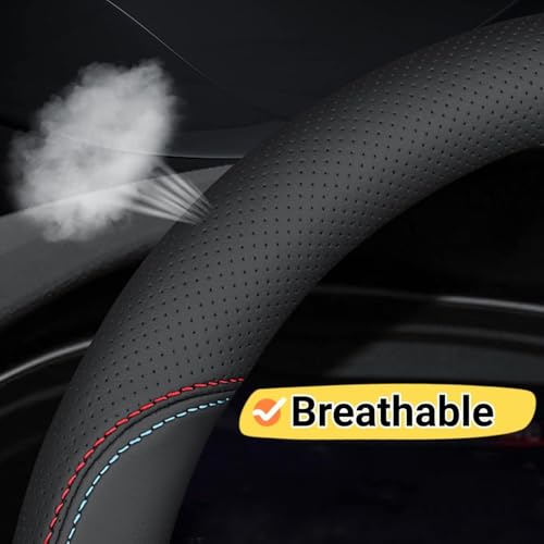 Image of 15 Inch Car Leather Steering Wheel Cover, Automotive Accessories Elastic Breathable Anti-Slip Soft Wheel Protector Fits Men and Women, Suitable for SUVs, Trucks, Vehicles and RVs