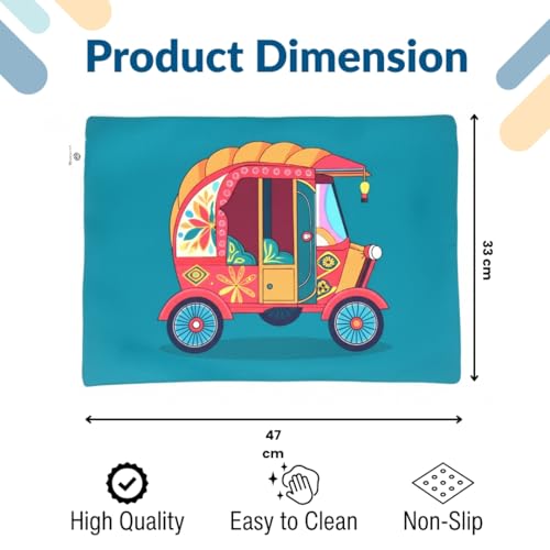 Image of DiningTable Mats Set of 2 - Auto Vibrant Cultural Theme,Digital Print, Washable, Indoor /Outdoor, Heat-Proof, Water Resistant, Wipe & Clean (47X33 cm) Green & Pink