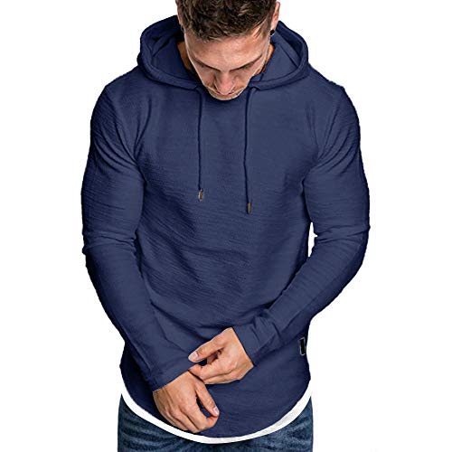 Morwenveo Men's Casual Hooded T-Shirts - Fashion Long Sleeve Solid Color Pullover Top Blouse Large #TOP2