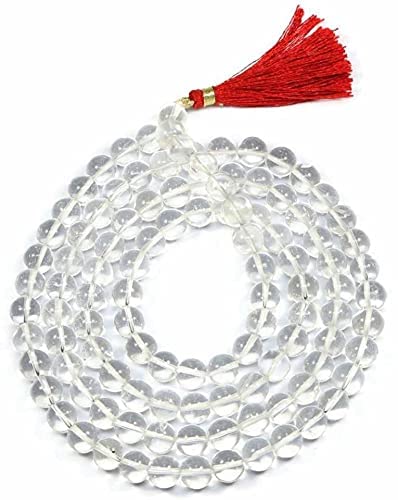 A&S Ventures Clear Crystal Quartz Sphatik Jaap Mala – 108+1 Natural Beads for Meditation, Reiki, Yoga, Chakra Healing, Mantra Chanting, and Spiritual Energy – White Quartz Rosary for Men & Women