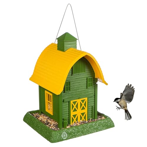 North States Village Collection Green Barn Birdfeeder: Easy Fill and Clean. Squirrel Proof Hanging Cable included