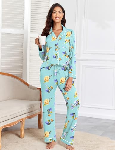 Image of Veseacky Women's Ribbed Knit Pajamas Set 2 Piece Warm Soft Loungewear Sleepwear Pjs S-XXL