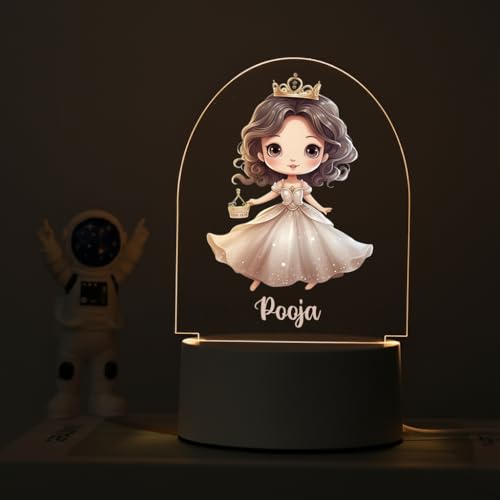 Image of SNAPTRAP LED Name Light Customized for Girls | Personalized Princess Acrylic Night Lamp with Custom Name | Fairy, Ballerina & Royal Dress Designs | USB Nursery Night Light Gift (Chibi White)