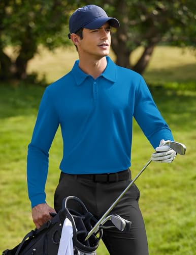 Deyeek Mens Polo Shirts Quick Dry Black Long Sleeve Polo Shirts For Men Upf 50+ Sun Protection Golf Polo Shirts With Pocket thumb #4