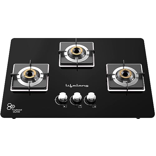 Lifelong 3 Burner Toughened Glass Top HobtopAutomatic Ignition Cooktop