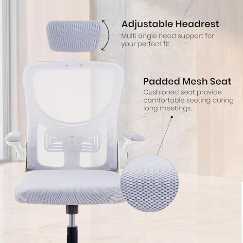 Image of Casa Copenhagen Grey White | High Back Imported Mesh Fabric Boss Office Chair | Y Design Ergonomic Back Support | 2D Aero Design Adjustable Armrests | Synchro Tilt Lock Mechanism Support
