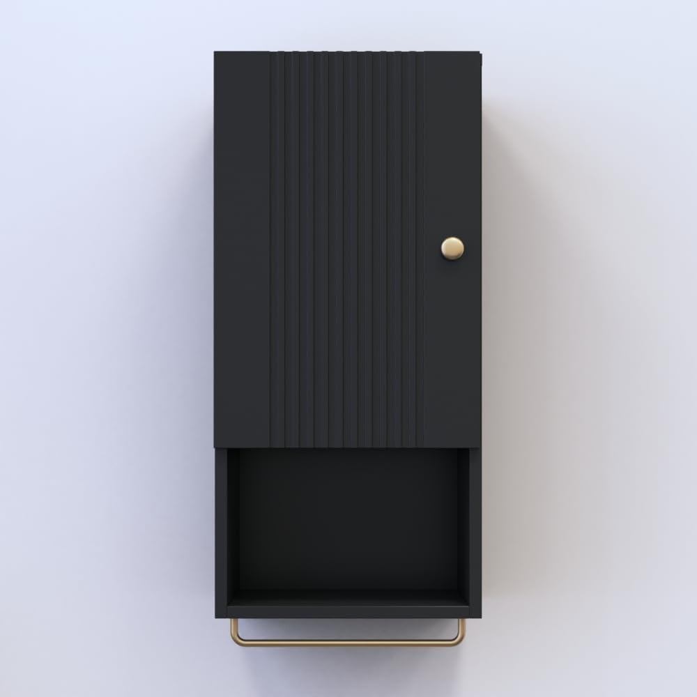 Meble Furniture Borneo 03 Modern Floating Bookcase — Matte Fronts and Body — Wall-Mounted Storage, 47.2 x 11.8 x 11.8 inches — Black