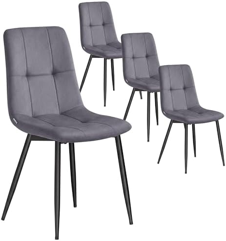VASAGLE Esszimmerstühle aus Samt mit Metallbeinen, 4er Set, 43 x 51 x 82 cm | Polsterstühle für Küche und Wohnzimmer, Belastbar bis 120 kg, Schiefergrau, TYRA Kollektion KDC080GN01
