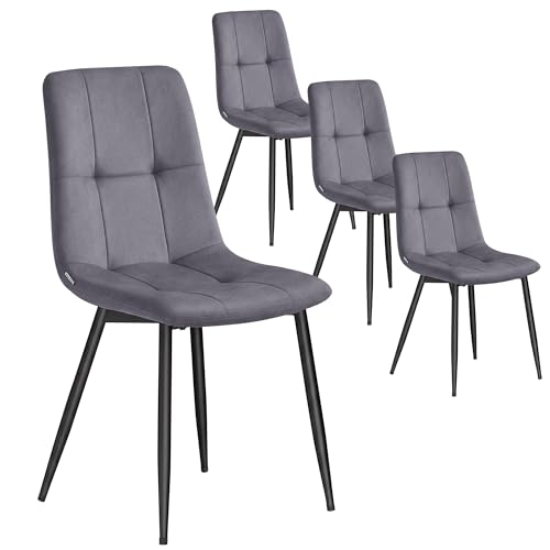 VASAGLE Chaises de Salle à Manger en Velours, Supporte 120 kg Chacune, Chaises de Cuisine avec Pieds Réglables, Style Moderne, Rembourrées, pour Salon, Lot de 4, Gris...