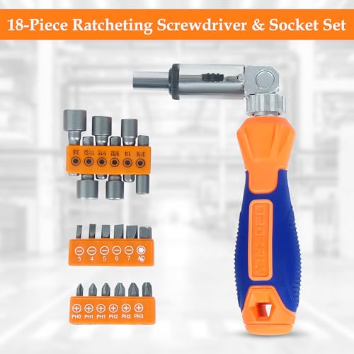 Image of GLUN Universal Ratchet Screwdriver Set with Strong Magnetic Tips Hex, 19 in 1 Set, Inner Triangle Cross Y-shaped Phillips, Y-Shaped, U-Shaped, & Torx - Durable Steel Repair Tools For Various Products