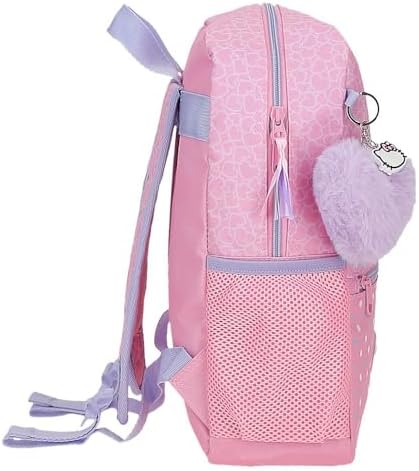 Hello Kitty Hearts & Dots, schoolrugzak, roze kinderrugzak, van polyester, hoofdvak met binnenzak, brede, ergonomische en gevoerde schouderbanden, roze, Rugzak 25