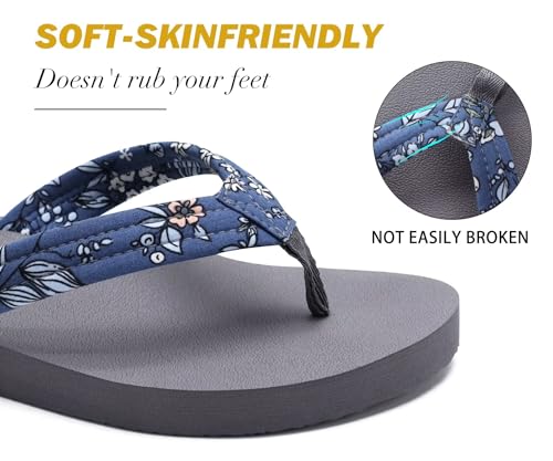 Kuailu Womens Yoga Mat Flip Flops With Comfortable Arch Support Ladies Summer Beach Pool Waterproof Thong Sandals Comfort Supportive Cushion Slip On Cheap Flipflops Floral Fabric Grey Size 8.5 thumb #5