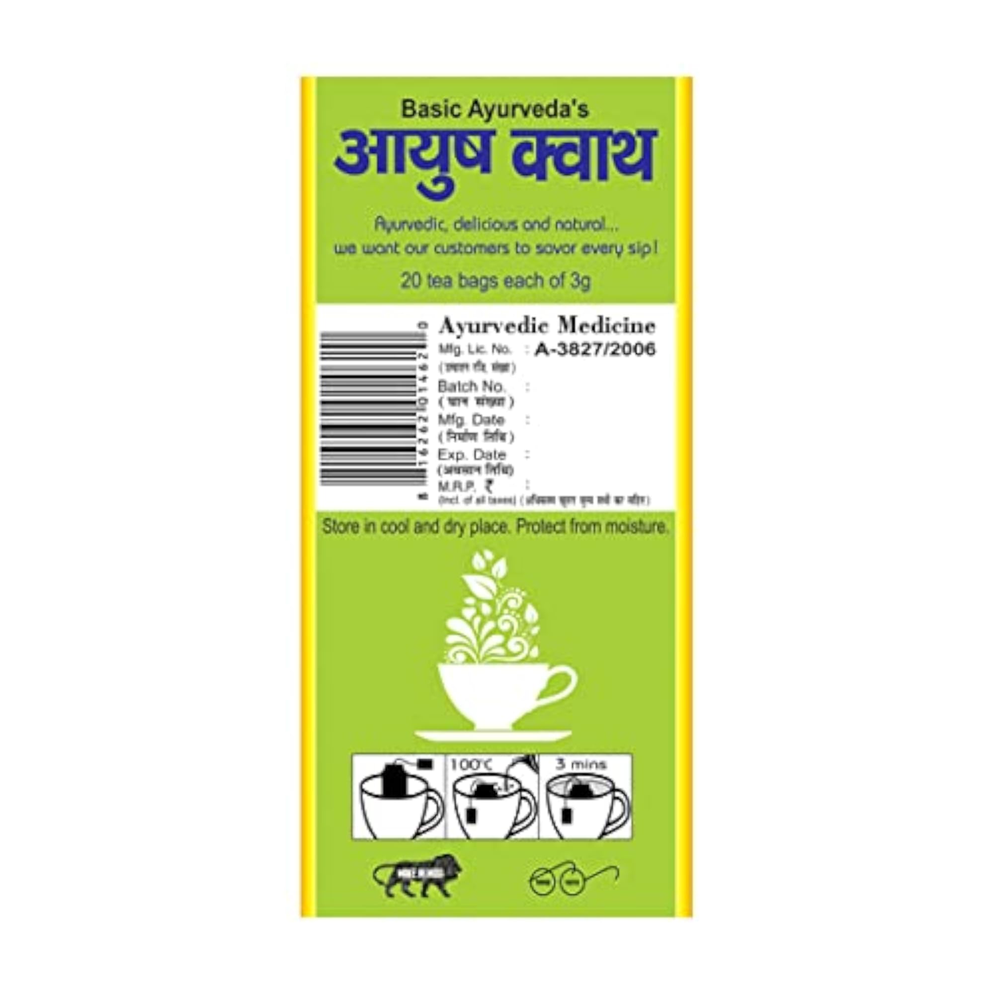 BASIC AYURVEDA Ayush Kwath Infusion/Tea Bags 20N, Herbal Wellness