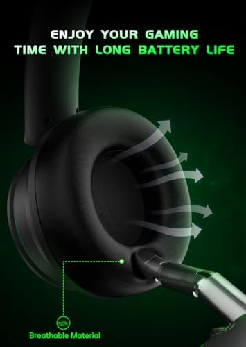 RYR Wireless Gaming Headset for Xbox Series X|S, Xbox One, PS5, PS4, Mac, Bluetooth 5.3, 3D Surround Sound, Rotatable Earmuffs, Gaming Headphones with Noise Canceling Microphones-Blackgreen — view 6