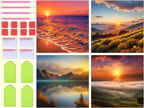 Kit complet de diamond painting 5D coucher de soleil en mer pour adultes et enfants 90x90cm
