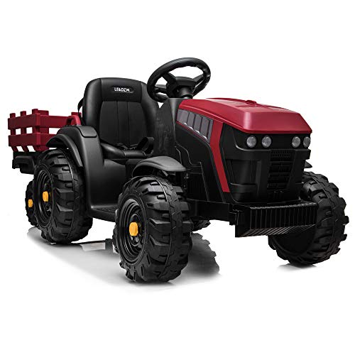 JOYMOR Ride on Tractor with Trailer, 12v Rechargeable Battery Agricultural Vehicle Toy with 2 Speed, Electric Rugged Truck for Kids Toddler with Rear Bucket JOYMOR Ride on Tractor with Trailer, 12v Rechargeable Battery Agricultural Vehicle Toy with 2 Speed, Electric Rugged Truck for Kids Toddler with Rear Bucket
