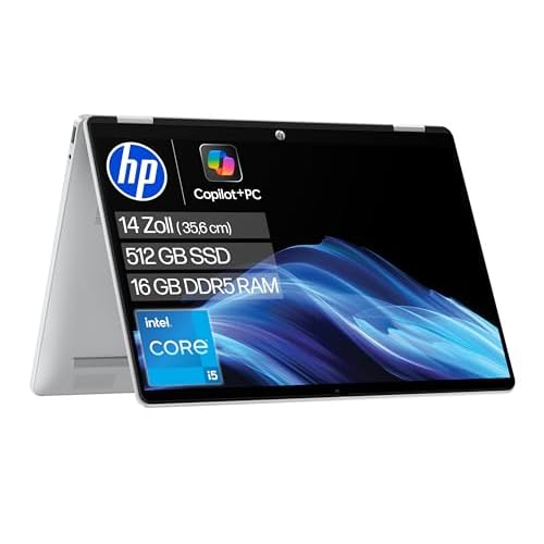 HP OmniBook 5 Flip 14-fp0254ng 2 in 1 Convertible Laptop, 14 Zoll 2K-Touchscreen (1920 x 1200), Intel Core i5-1334U, 16 GB RAM, 512 GB SSD, QWERTZ, Windows 11 Home, Silber