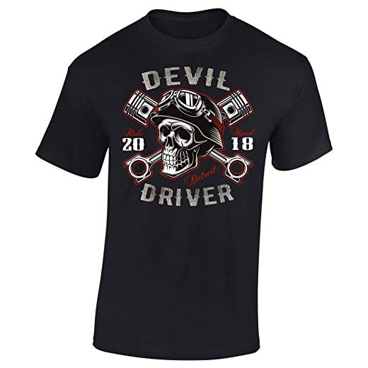 Camiseta: Devil Driver - Regalo Motero-s - T-Shirt Biker Hombre-s y Mujer-es - Motocicleta - Bike - Chopper - Moto - Anarchy - Motociclismo - Club - Diablo Calavera Skull - USA (Negro XL)