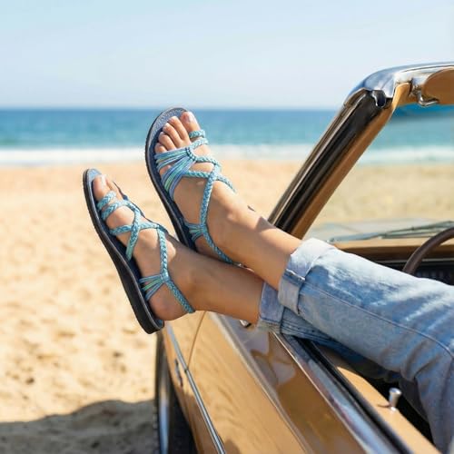 Image of Plaka Flat Sandals for Women Palm Leaf