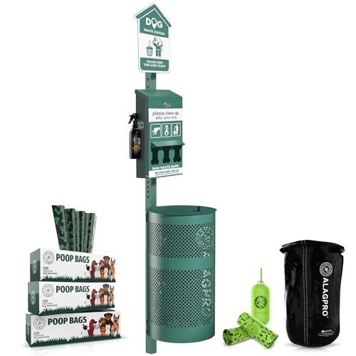 ALAGPRO® NEW 2025 Pet Waste Station Outdoor Dog Waste Station with Hand Sanitizer Bottle, Commercial Dog Poop Station with Free 600 Roll Waste Bags & 50 Can Liners for Backyard, Park & HOA's